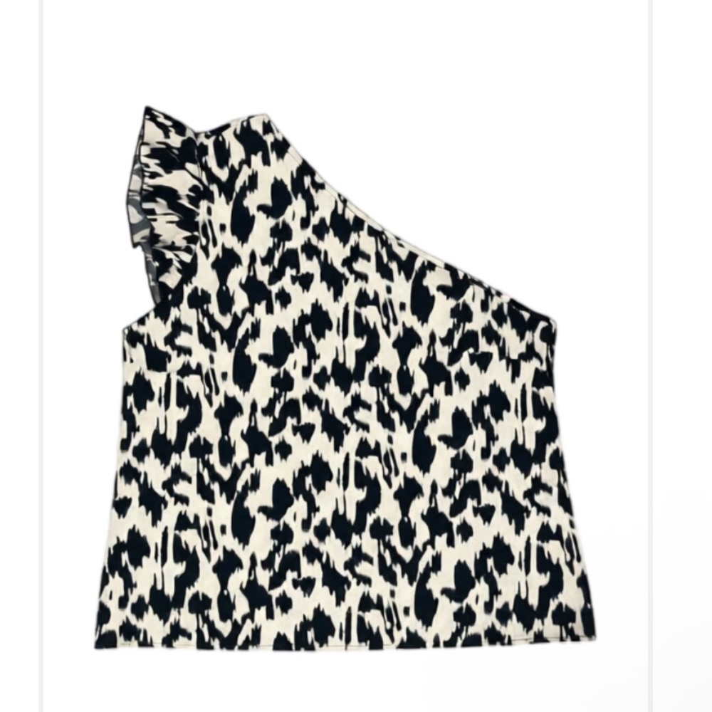 SHEIN Black and White One-Shoulder Ruffle Tank Top